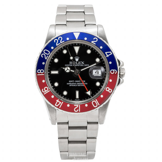 Pre-Owned Rolex GMT-Master II 16750 Stainless Steel 40 mm Luminous Dots & Index On Steel